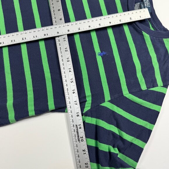 Polo Ralph Lauren Youth L 14-16 Navy Green Striped Long Sleeve Shirt Blue Pony - Picture 7 of 8